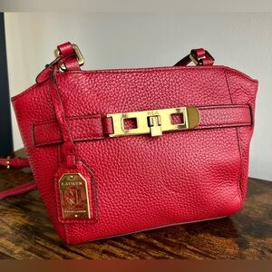 Lauren Ralph Lauren Red Pebbled Leather Crossbody Bag